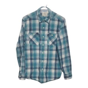 American Eagle Shirt Men's Size Medium M BLUE WHITE GREY plaid Button-Do…